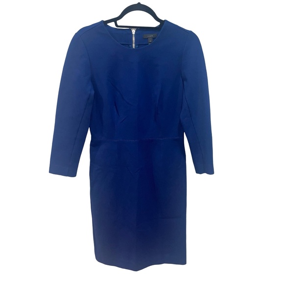 J.Crew Midnightl Blue Pencil Structured Knit Zipper Detail Scuba Mini Dress Sz 6 - Picture 2 of 15